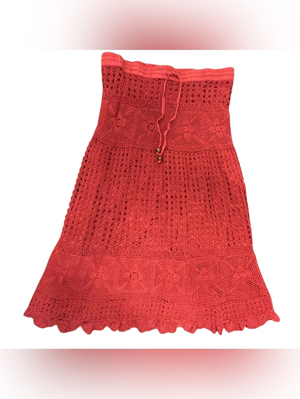 Crochet Maxi Skirt in Burgundy with Drawstring Waist